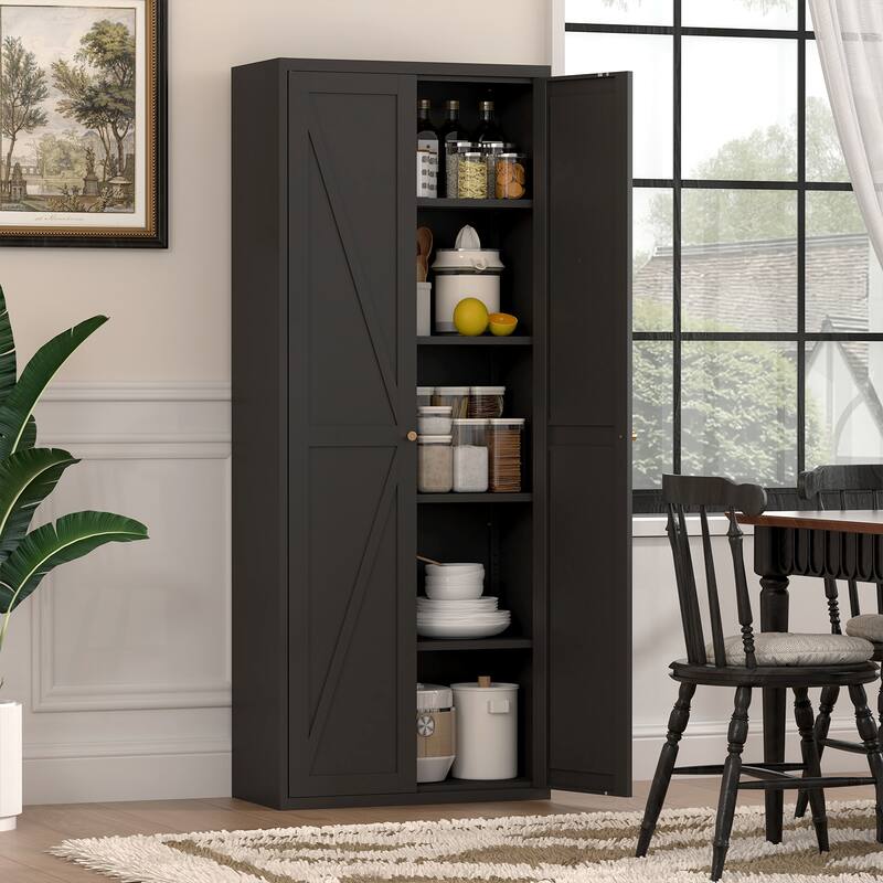 2 Doors Metal Storage Cabinet Kitchen Pantry Cabinet With Adjustable Shelves Tall Steel Cabinet Locker