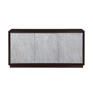 Wooden Console Cabinet with 3 Handle-Free Doors in Metallic Silver and Walnut