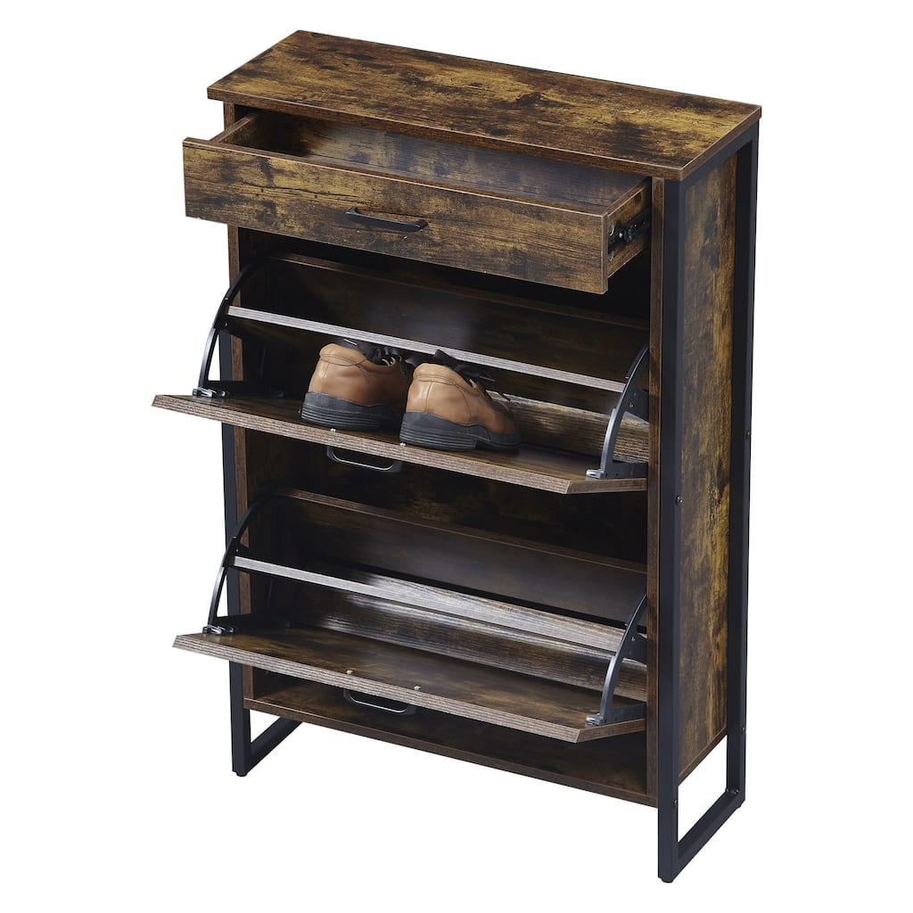 Slim Shoe Cabinet with 2 Flip Drawers &1 Drawer, Narrow Wall Hidden Shoe Cabinet