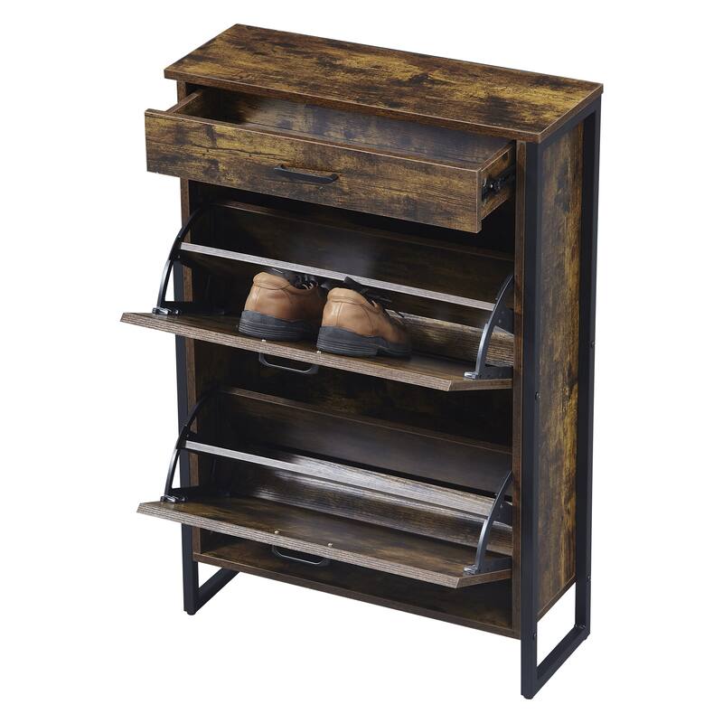Space-Saving Shoe Cabinet with 2 Flip Drawers and 1 Top Drawer, Ideal for Narrow Spaces and Small Entryways Hallways Storage