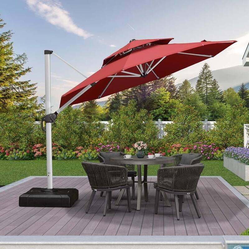 PURPLE LEAF 10 ft Double Top Round Windproof Offset Hanging Patio Umbrella - Terra