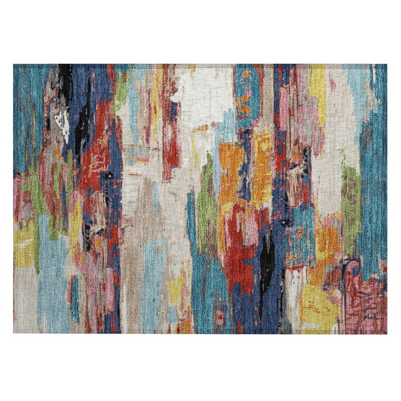 Machine Washable Indoor/ Outdoor Abstract Contemporary Chantille Rug