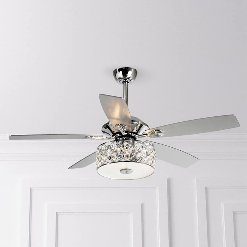 52" Indoor Chrome Crystal Chandelier Ceiling Fan with Light and Remote Control - 52 in. W X 52 in. D X 19.3 in. H