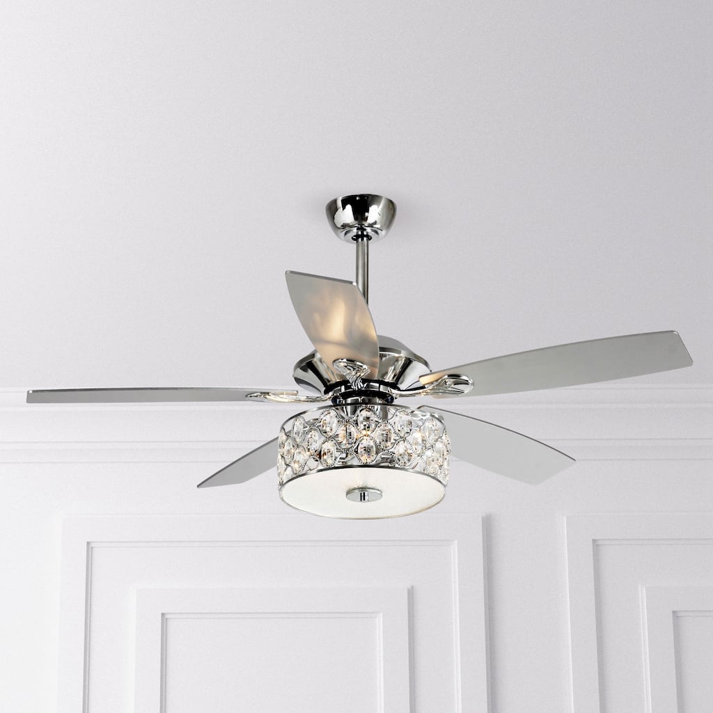 52 in. Indoor Chrome Crystal Chandelier Ceiling Fan with Light and Remote Control - 52 in. W X 52 in. D X 19.3 in. H
