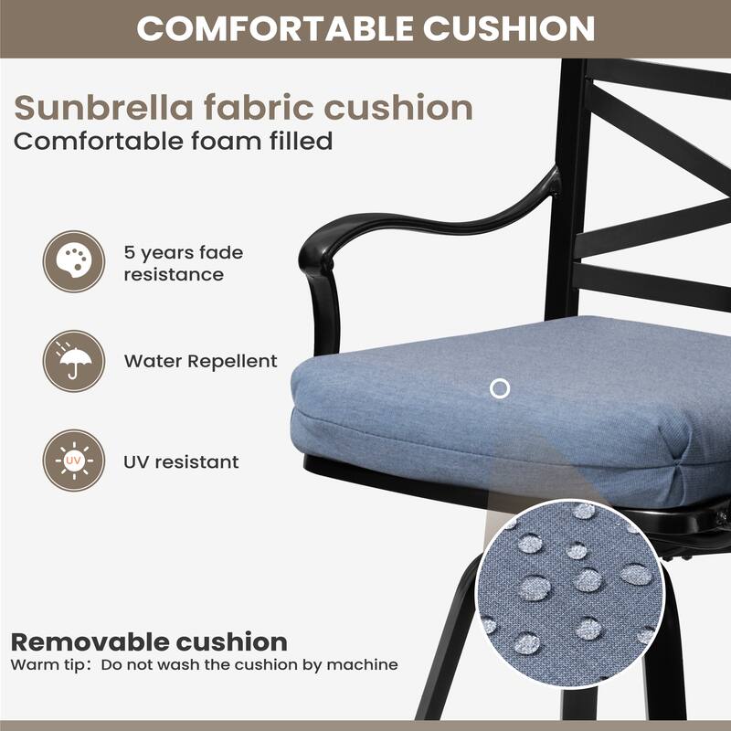 Outdoor Indoor Aluminum Swivel Patio Bar Stools Dining Chairs with Removable Sunbrella Cushion