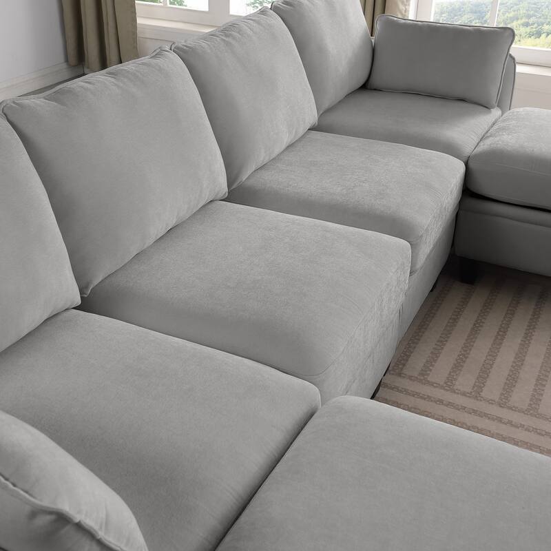 109.4" Chenille Sectional Sofa with Two Ottomans