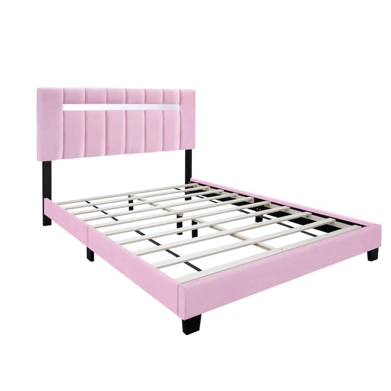 Modern Velvet Upholstered Bed with Adjustable Features