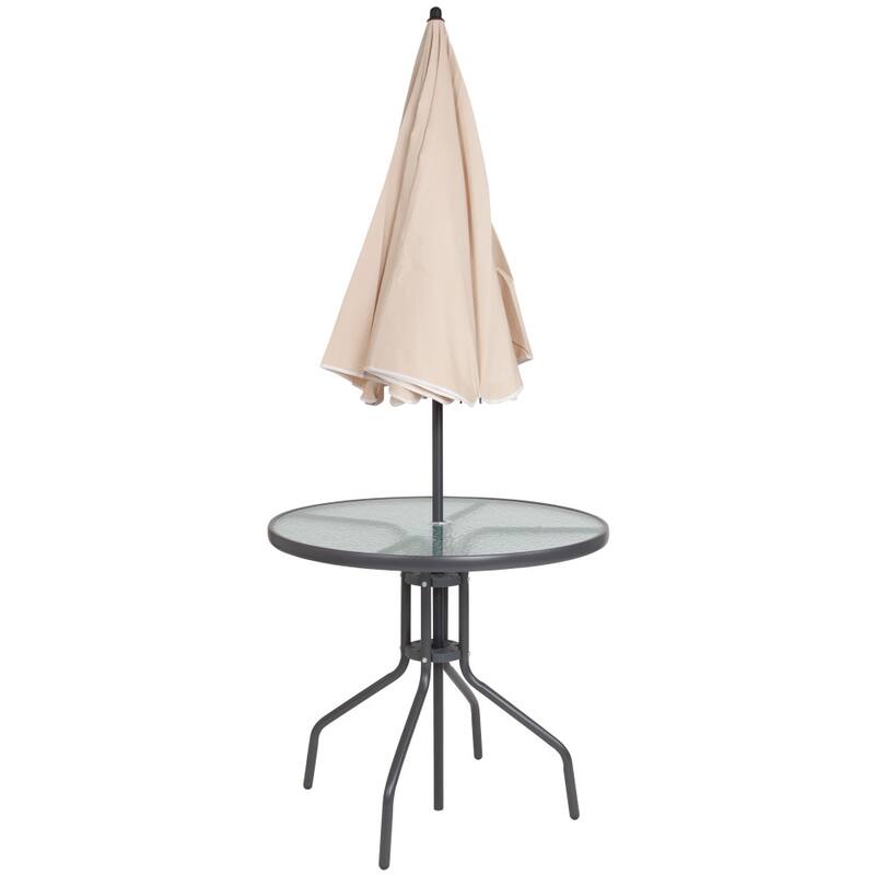 Nantucket 6 Piece Patio Garden Set with Table, Umbrella and 4 Folding Chairs