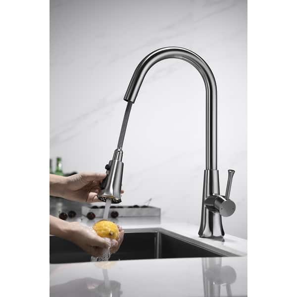 slide 1 of 6, Single Handle Pull-out Kitchen Faucet Brushed Nickel