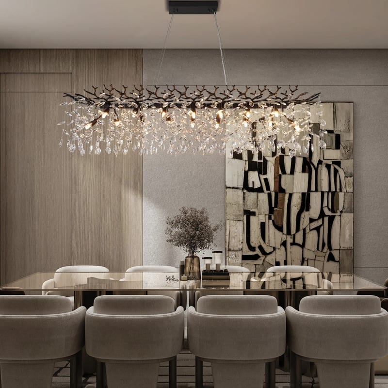 KAYLA 47.2" Modern 14-Lights Gold Luxury Crystal Linear Chandelier - 59in - Black