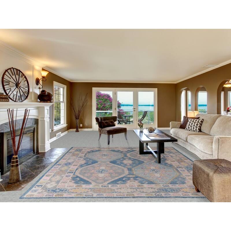 Hand Knotted Oriental 100% Wool Carpet Transitional Geometric Navy Blue & Blues Oushak Area Rug - 10' 4'' X 8' 10''