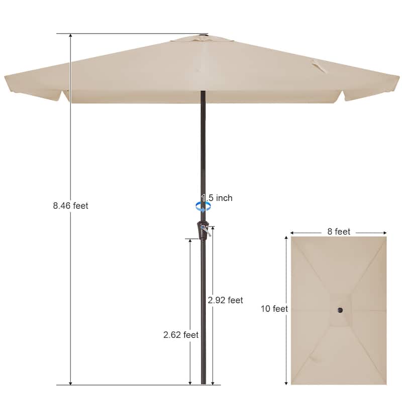 8*10ft Rectangular Patio Market Umbrella with Sagging Edge，UV Risistance,Crank & Tilt
