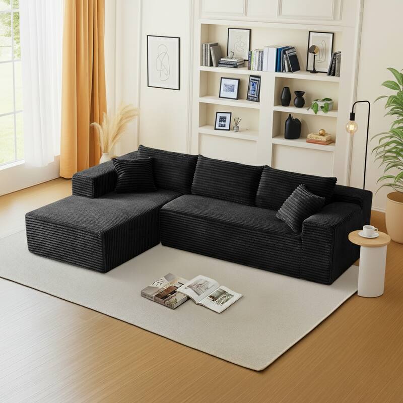 103.54" Flannel L-Shaped High-Density Modern Modular Sectional Sofa with Chaise & Pillows