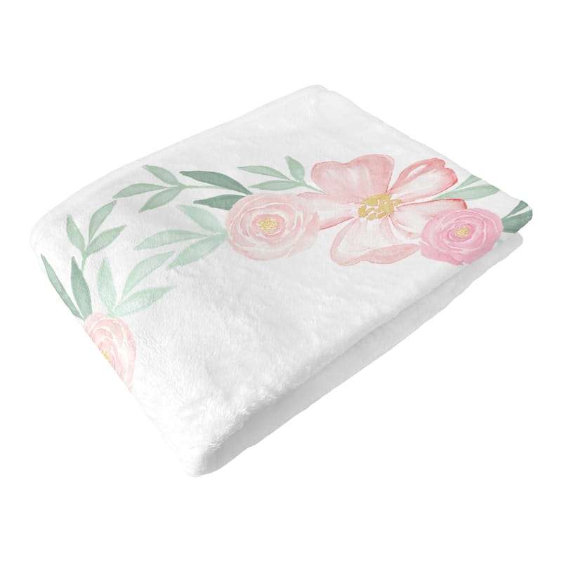 Woodland Bunny Girl Baby Monthly Milestone Blanket - Blush Pink Mint Green and Grey Boho Floral Watercolor Rose Flower Forest
