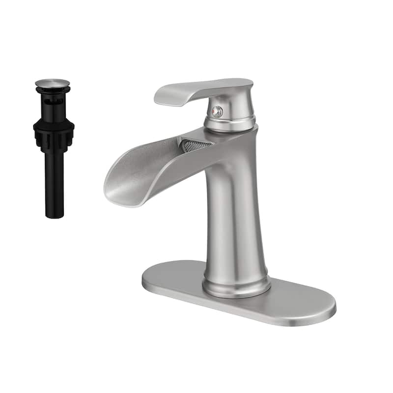 Single-handle Bathroom Waterfall Sink Faucet with Drain and Deckplate