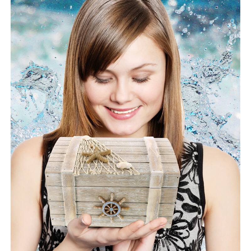 CoTa Global Vintage Wooden Jewelry Box with Starfish Decor - 9 Inch - 9 inches