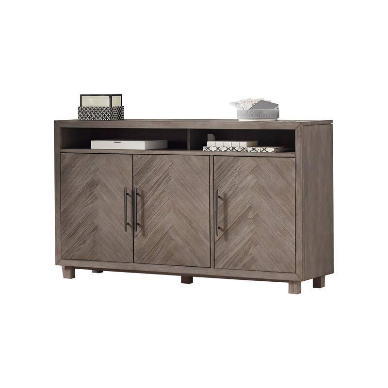 60" TV Console, Entertainment Stand, Wood Accent Cabinet, Fully Assembled, Gray - 60"W x 32"H x 16"D