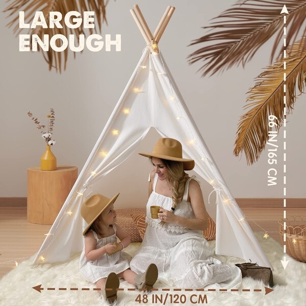 Large Kids Teepee Tent with Padded Mat Light String Carry Case