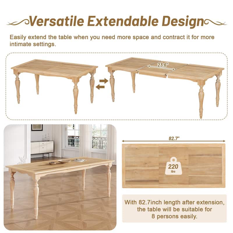 Dining Table with 8 Upholstered Chairs, Practical Dining Table Set, Rectangular Dining Table with Removable Leaf