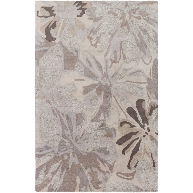 Handmade Putty Transitional Floral Wool Area Rug - Grey - 4' x 6'/Surplus