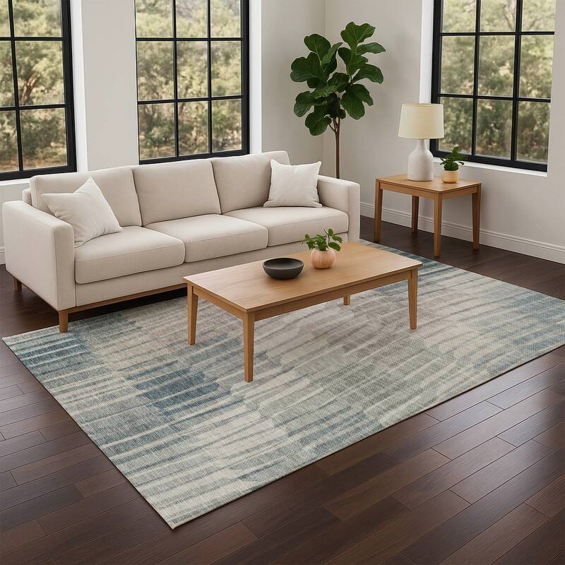 Machine Washable Indoor/ Outdoor Casual Stripe Chantille Rug