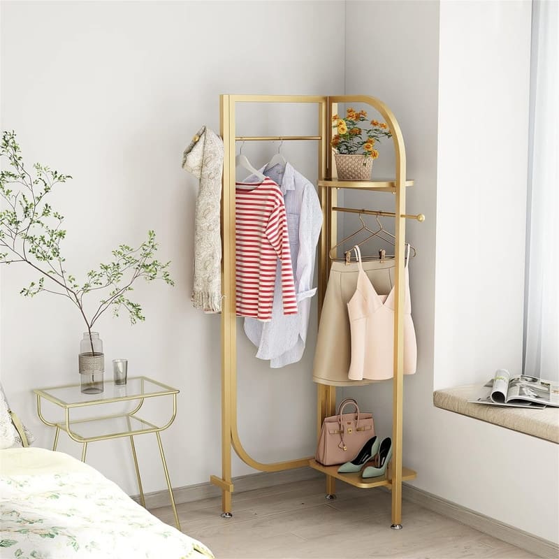 Corner Gold Metal Clothing Racks - Gold - 16.5"D x 15.7"W x 68.8"H