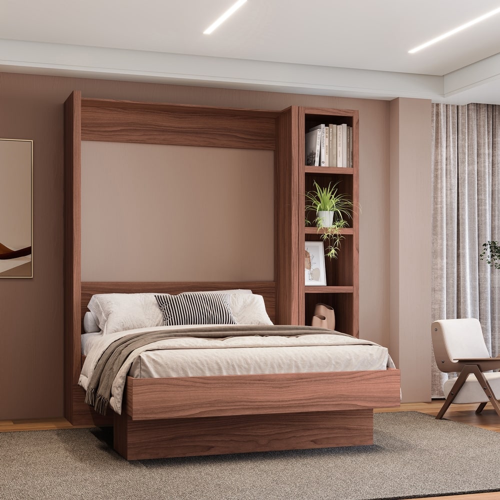 Easy-Lift Full Murphy Wall Bed in with Bookshelf