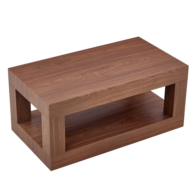 Modern 2-Tier Coffee Table, Rectangular Center Table with Open Storage Shelf, Stable and Durable, Easy Assembly