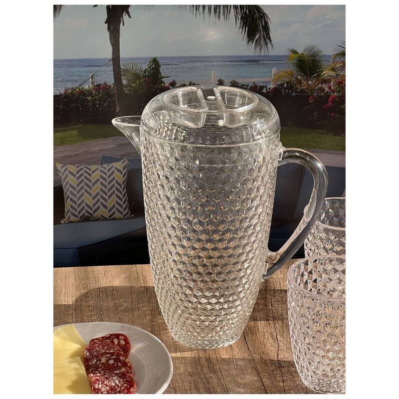 Water Pitcher with Lid, Diamond Cut Unbreakable Plastic Pitcher