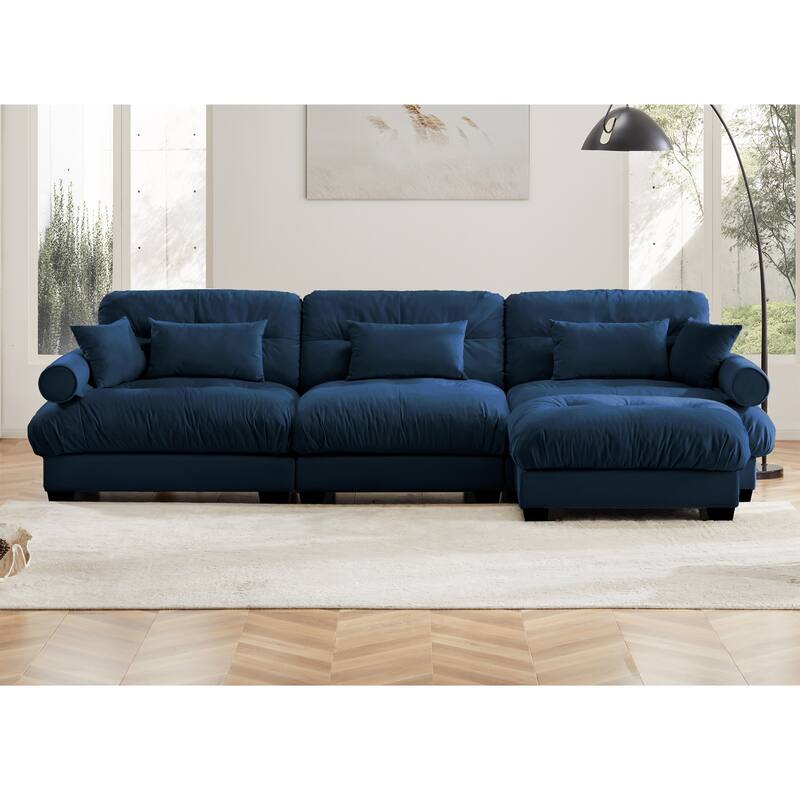 130" Velvet Oversized Modular Sectional Sofa with Ottoman & Cloud Cushions