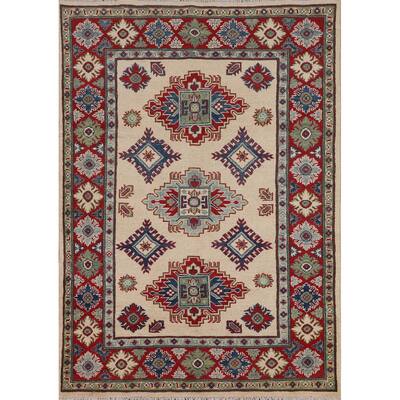 Ivory Kazak Area Rug Hand-Knotted Wool Carpet - 3'11" x 5'6"