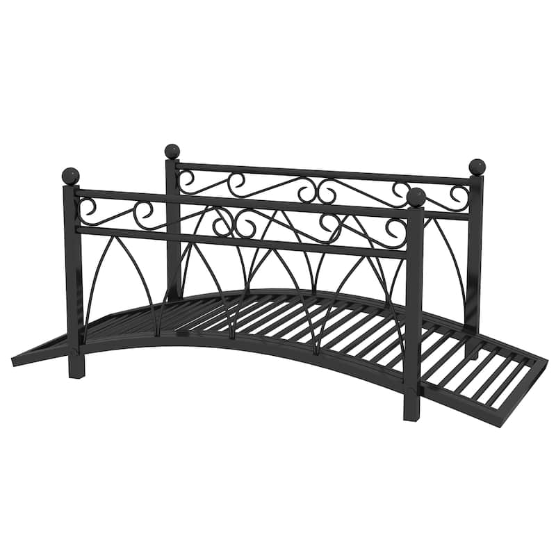 Outsunny 3.3' Metal Arch Zen Garden Bridge with Safety Siderails, Decorative Footbridge
