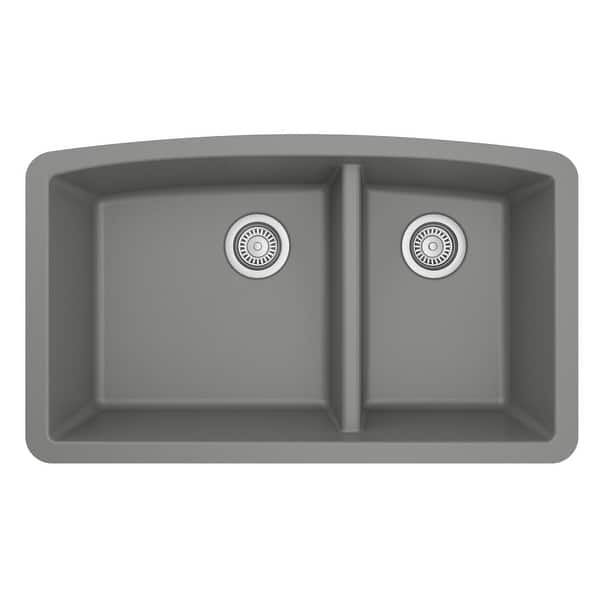 slide 2 of 53, Karran Undermount Quartz Double Bowl Kitchen Sink Grey