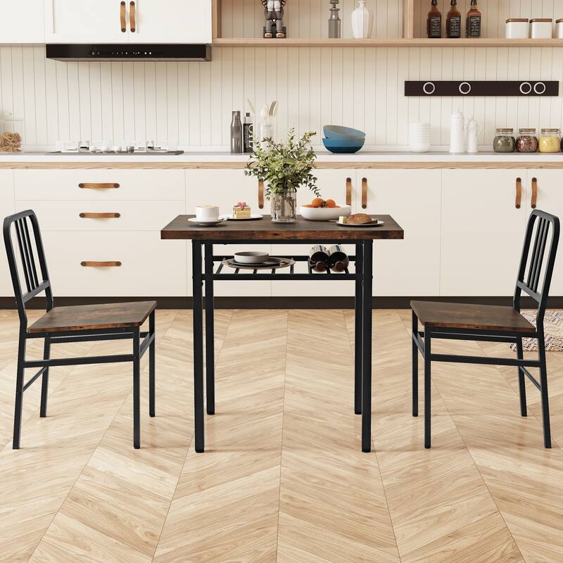 Gymax 3-Piece Rectangular Dining Table&Chairs Set Wooden Breakfast