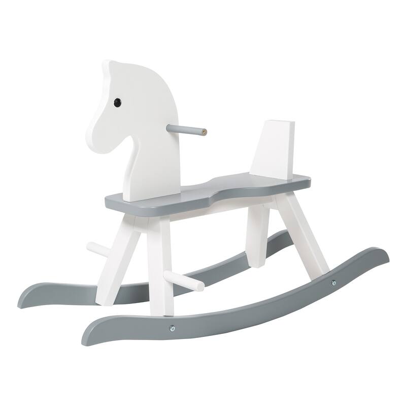 Roba Wooden Rocking Horse, White & Gray Solid Wood Lacquered, For 12+ Months