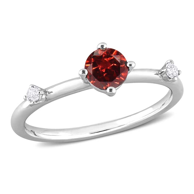 Miadora 3/4ct TGW Garnet and White Topaz 3-Stone Ring in Sterling Silver