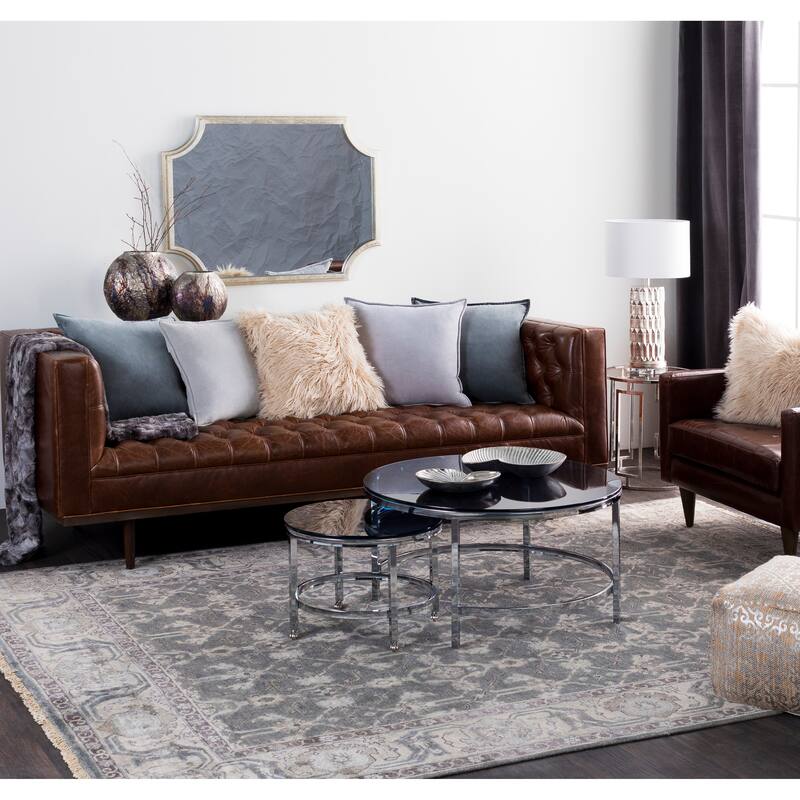 Hand-Knotted Bingham Border Viscose Area Rug - 8' x 10' - Black