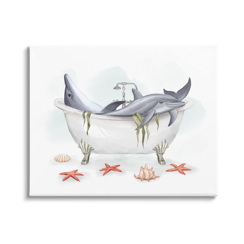 Stupell Relaxing Dolphins Swimming Bathtub Nautical Starfish Canvas Wall Art, Design by Ziwei Li - 20 x 16
