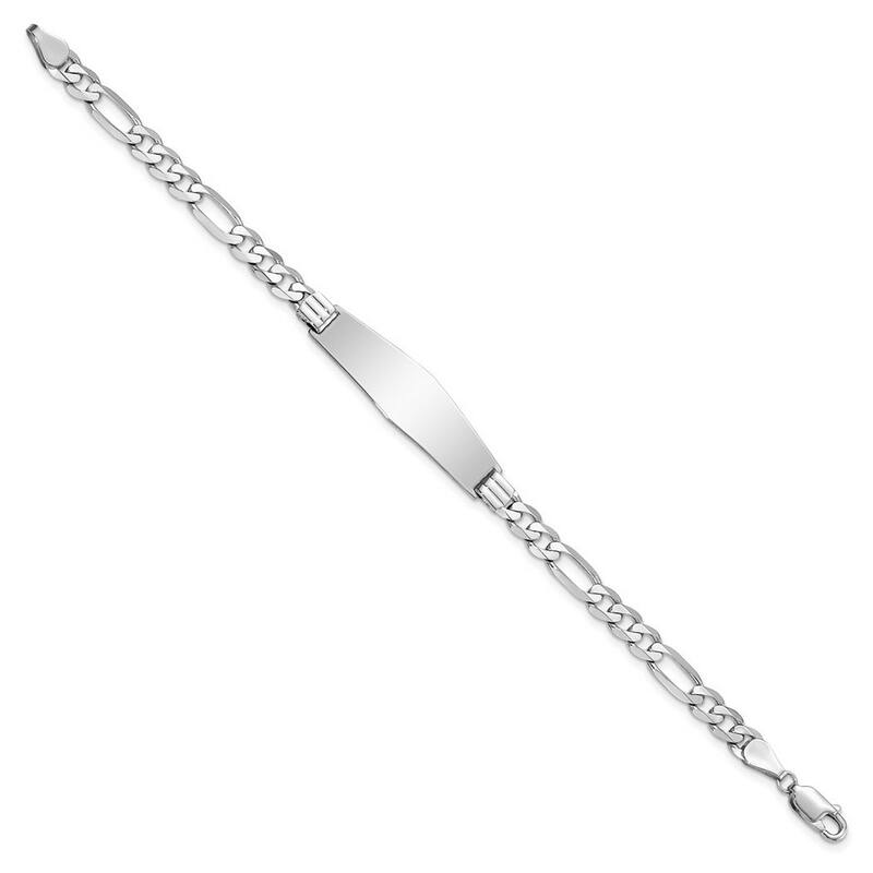 Curata 9.6mm 14k White Gold Engravable Figaro Link Soft Diamond Shape ID Bracelet