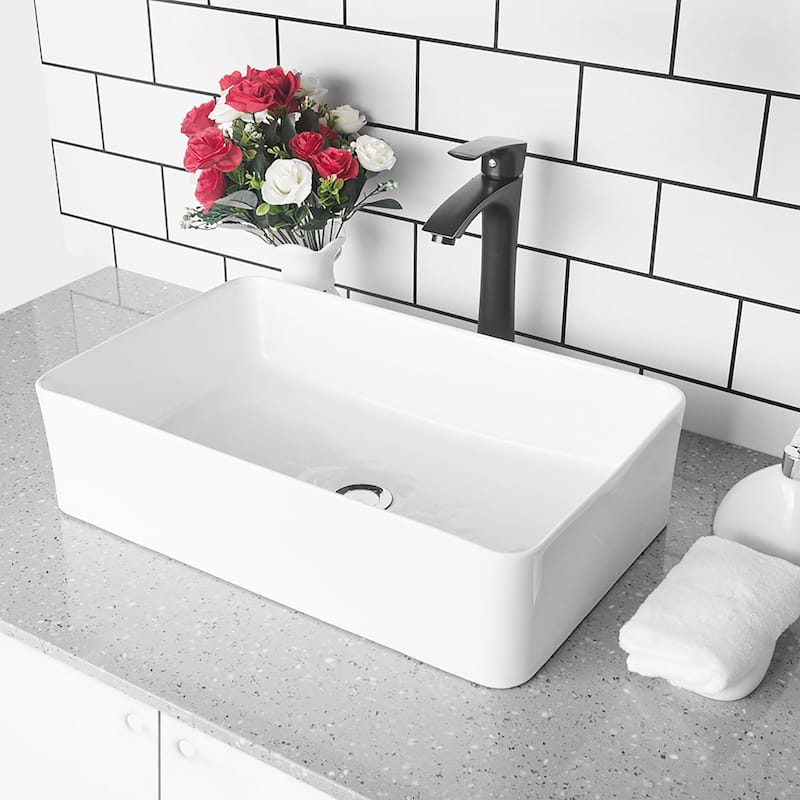 Vitreous China Rectangular Bathroom Vessel Sink - White