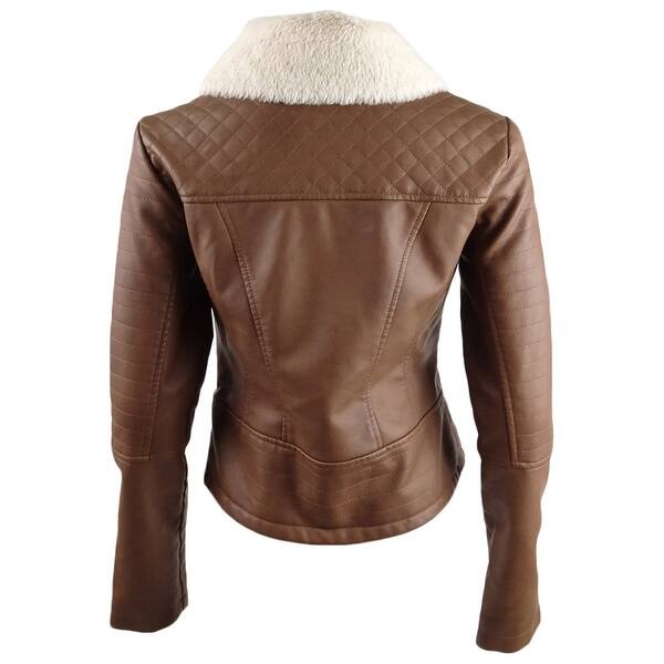 Coffee Shop Juniors Faux Fur Collar Moto Jacket