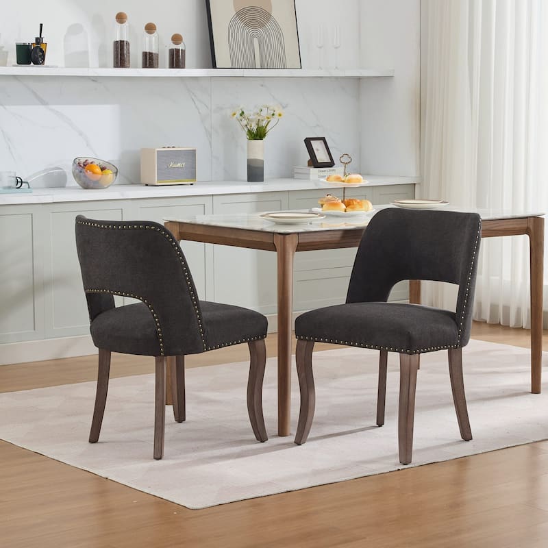 Fabric Upholstered Dining Chairs Set of 2, Kitchen Chairs with Curved Backrest, Accent Chair with Solid Wood Legs