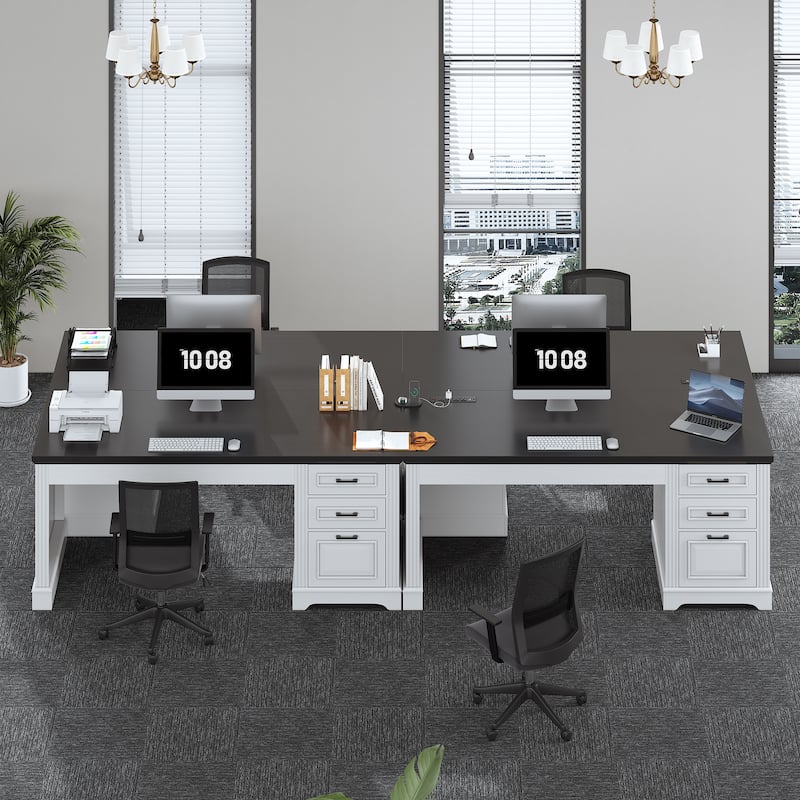 Farmhouse Executive Desk Home Office Desk File Drawer Monitor Stand Power Outlet