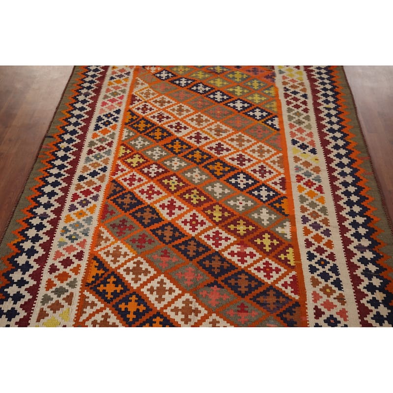 Vegetable Dye Kilim Qashqai Persian Vintage Rug Flatweave Wool Carpet - 4'11"x 7'10"