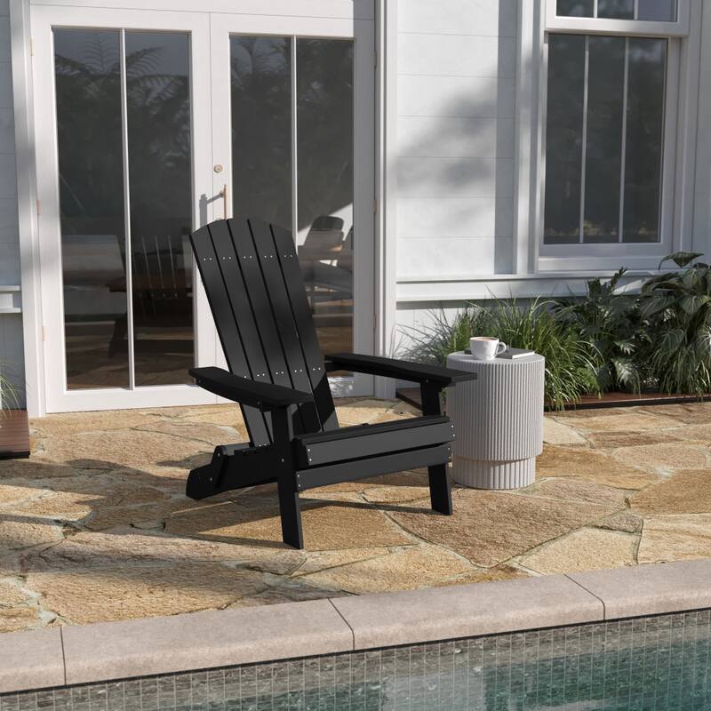 All-Weather Poly Resin Folding Adirondack Chair - Patio Chair - Black