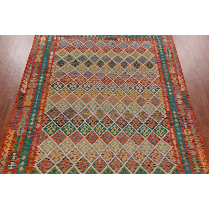 All-Over Trellis Kilim Oriental Large Rug Flatweave Wool Carpet - 10'1"x 16'8"