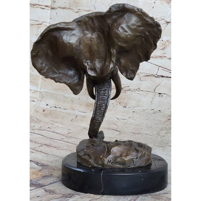 Original Milo Large Imitative Elephant Bust Bronze Sculpture Statue Wildlife Safari Decor