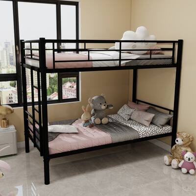 Roomfitters Twin Over Twin Metal Bunk Bed for Kids Boys Girls, Metal Structure Bedframe with Ladders & Guardrail