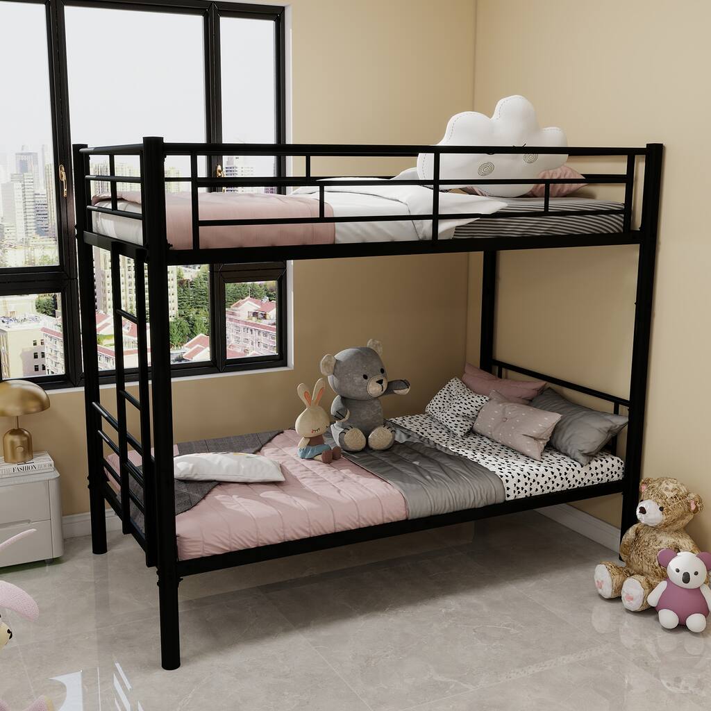 Twin Over Twin Metal Bunk Bed for Kids Boys Girls with Ladders & Guardrail