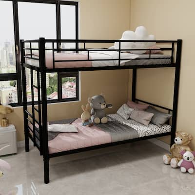 Twin Over Twin Metal Bunk Bed with Ladder and Guardrail, Convertible to 2 Separate Beds, No Box Spring Required